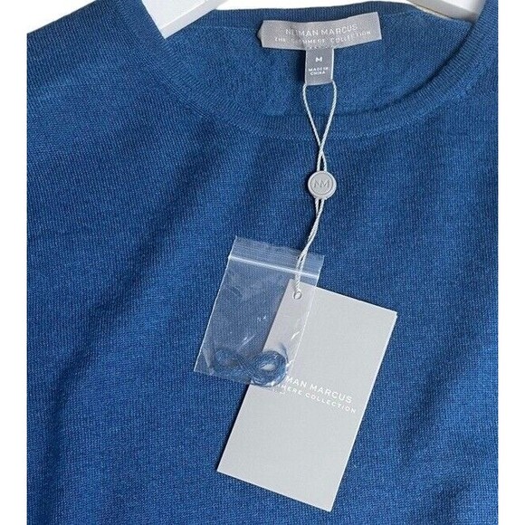 Neiman Marcus Blue Cashmere Long Sleeve Crewneck Top Coastal Lightweight Medium - Picture 3 of 10